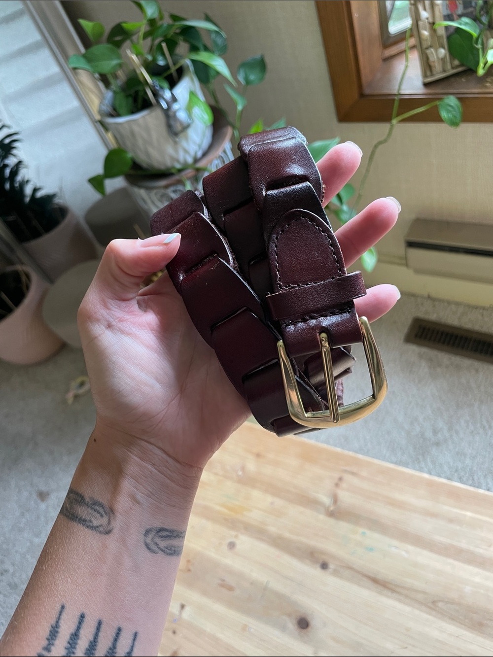 Genuine Leather Braided Belt in Rich Brown with Brass Buckle - Picture 3 of 7